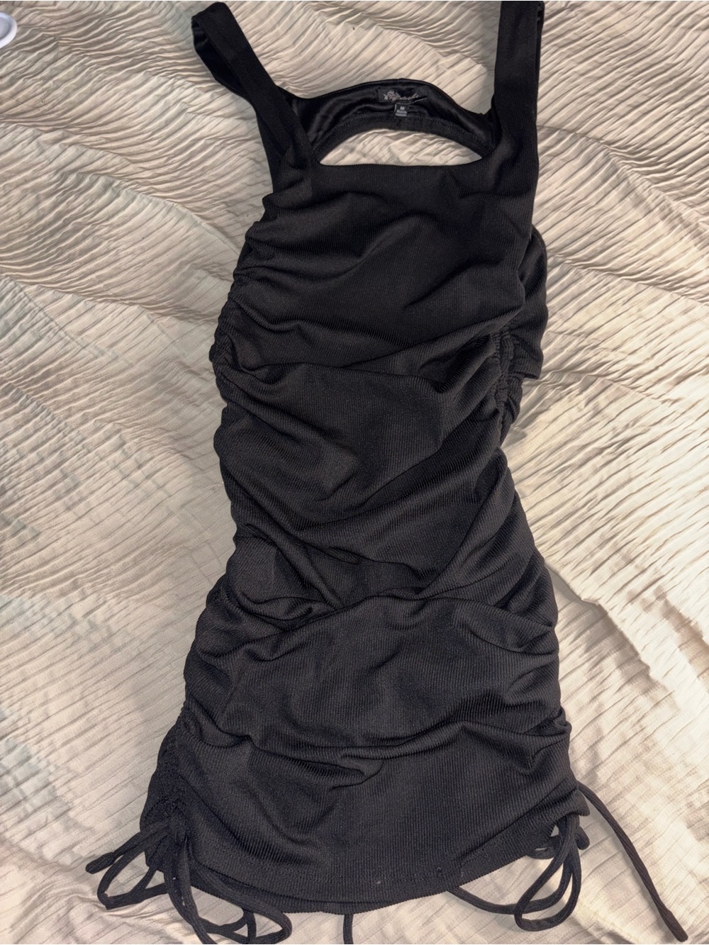 Black Ruched Tank Chemise Slip Dress